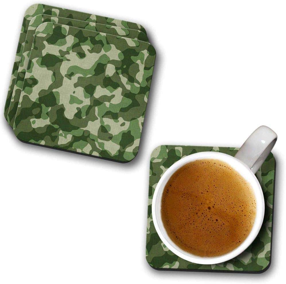 YuBingo A Piece of Olive Green Army Print Designer Printed Coasters (MDF Wooden, Set of 6, 9.5x9.5 Cm, Square)