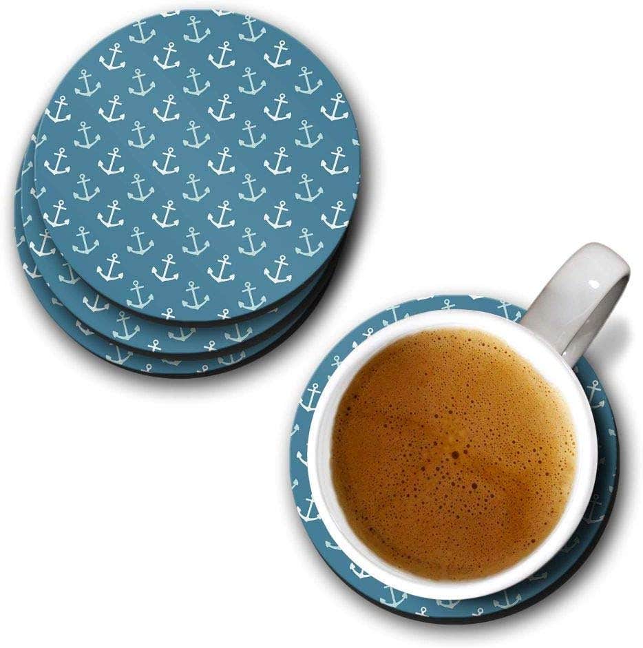 YuBingo Nautical Pattern Designer Printed Coasters (MDF Wooden, Set of 6, 9.5 Cm Diameter, Round)