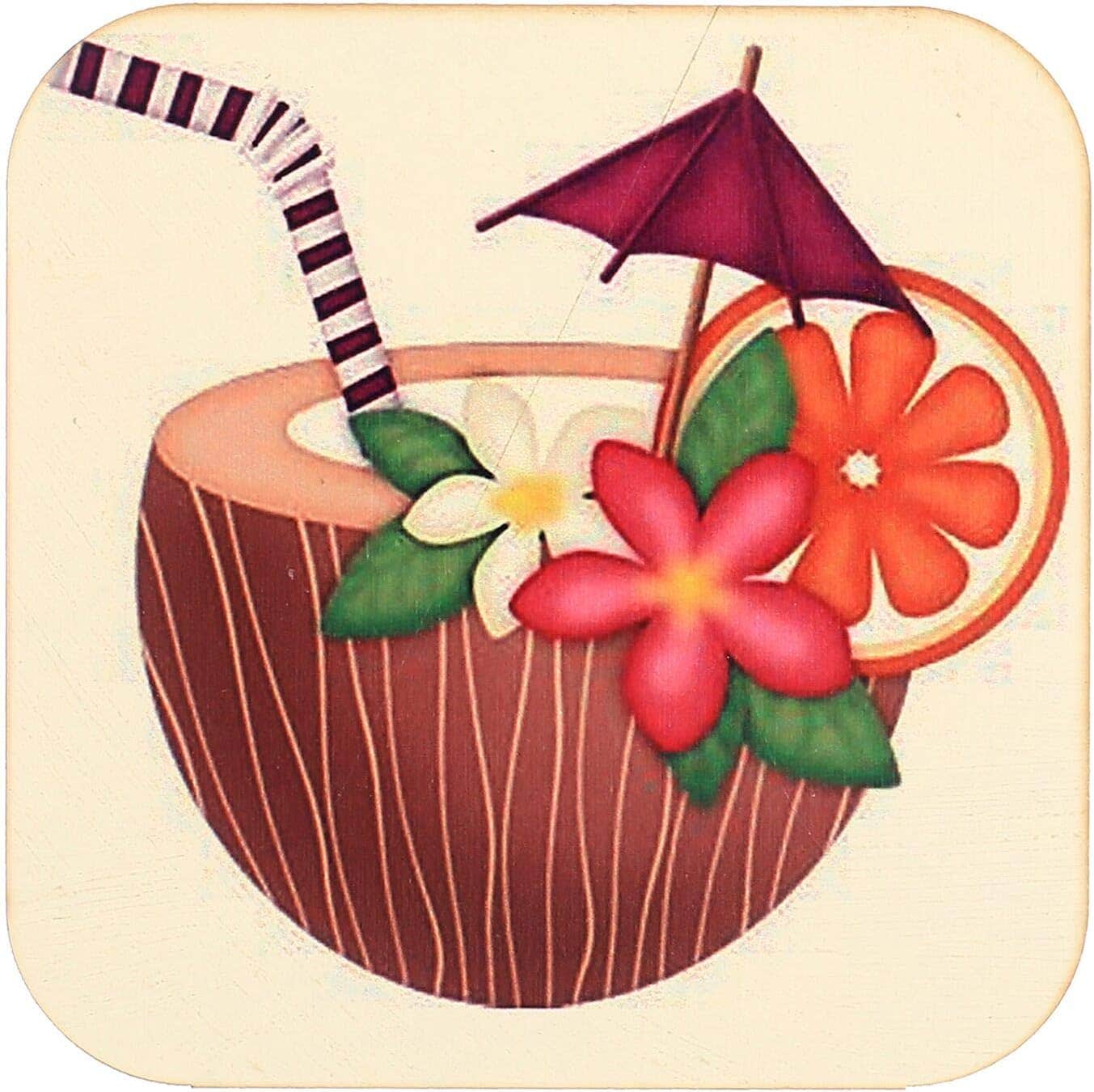 Wooden Small Sqaure Printed Coasters Set Of 3 Pieces 4 MM For Cups - Multi Color