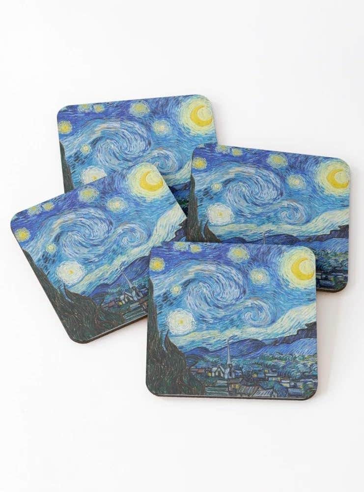 Starry Night 4K Vincent Van Gogh Coasters (Set of 4)
