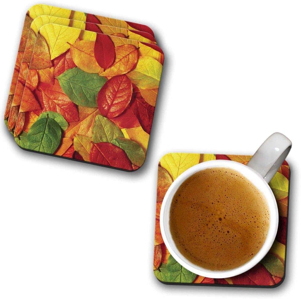 YuBingo Fallen Leaves Designer Printed Coasters (MDF Wooden, Set of 6, 9.5x9.5 Cm, Square)