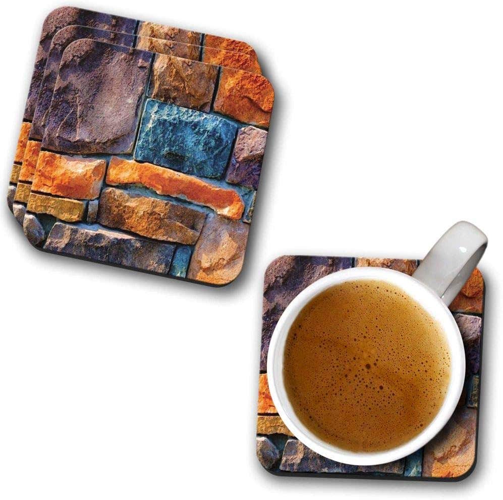 YuBingo Colourful Stones Blocked Up Together Designer Printed Coasters (MDF Wooden, Set of 6, 9.5x9.5 Cm, Square)