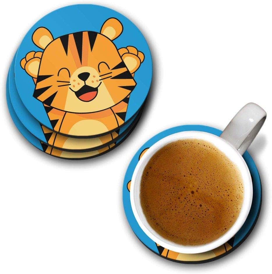 YuBingo Comic Tiger Cub Designer Printed Coasters (MDF Wooden, Set of 6, 9.5 Cm Diameter, Round)