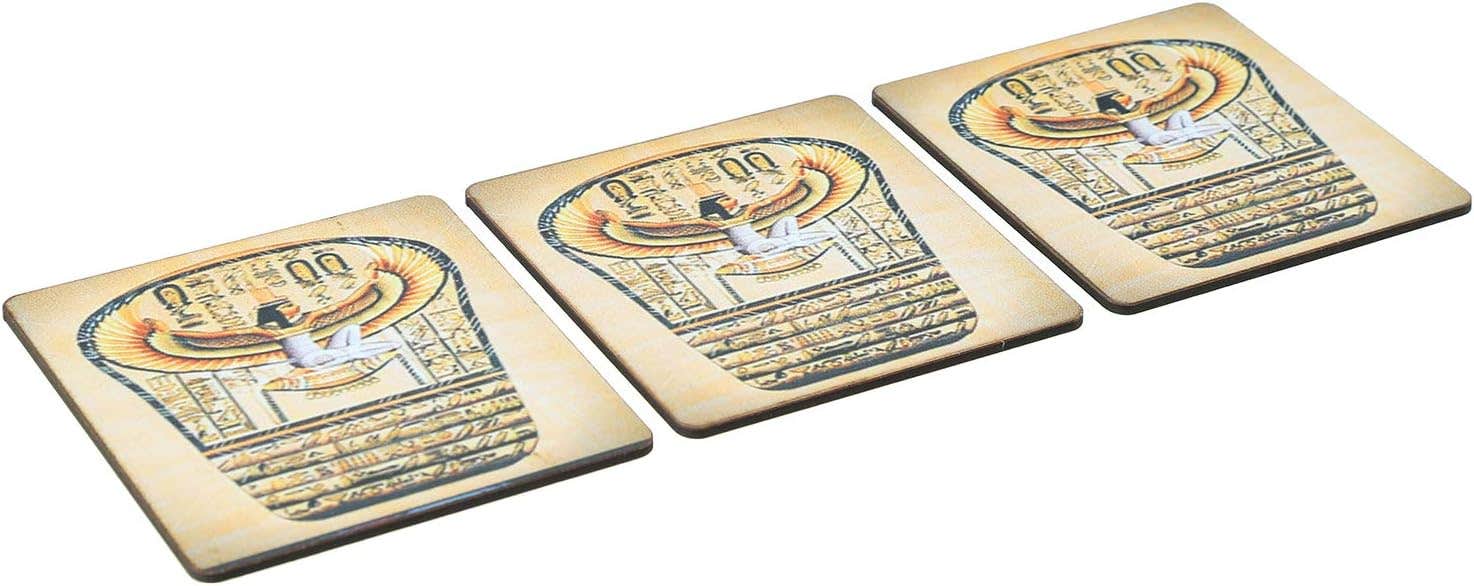 Printed EgyptiPharaohs Wooden Small Rectangular Coasters Set, 3 Pieces, 4 mm - Multi Color