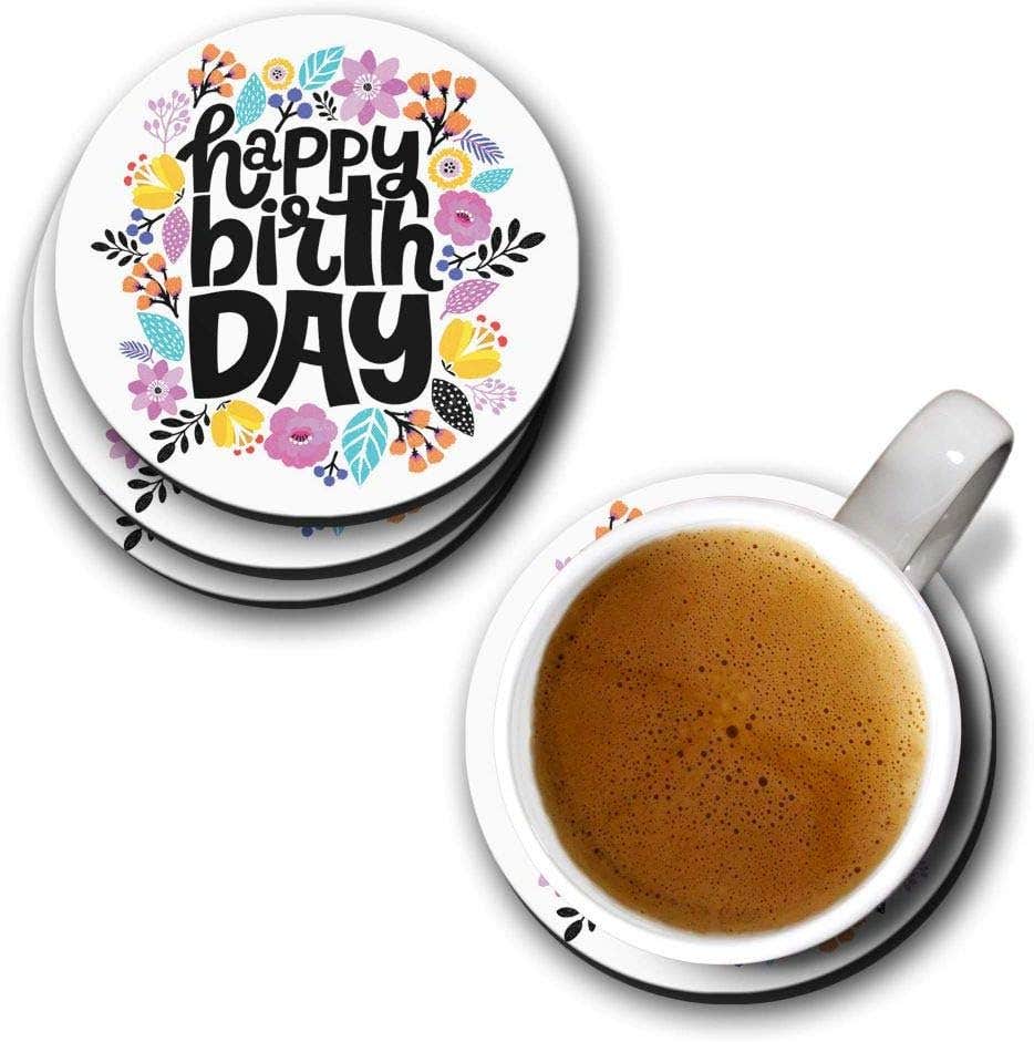 YuBingo Cool Happy Birthday Designer Printed Coasters (MDF Wooden, Set of 6, 9.5 cm Diameter, Round)
