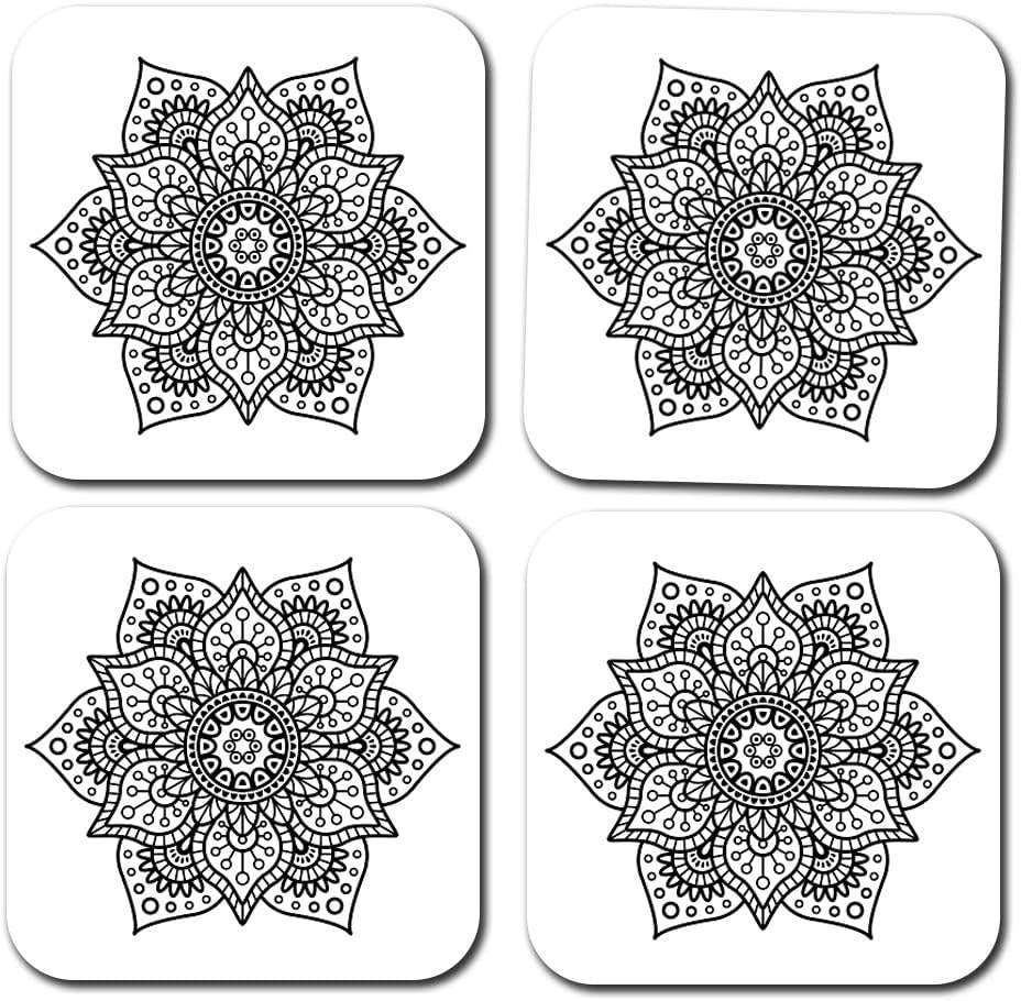 Happu Mandala Wooden Coasters Set of 4 - Square Tea/Coffee Beverage Coasters