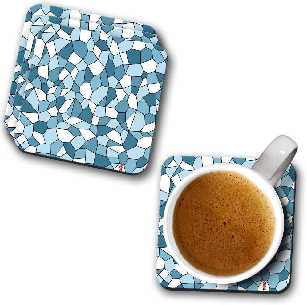 YuBingo Blue Mosaic Designer Printed Coasters (MDF Wooden, Set of 6, 9.5x9.5 Cm, Square)