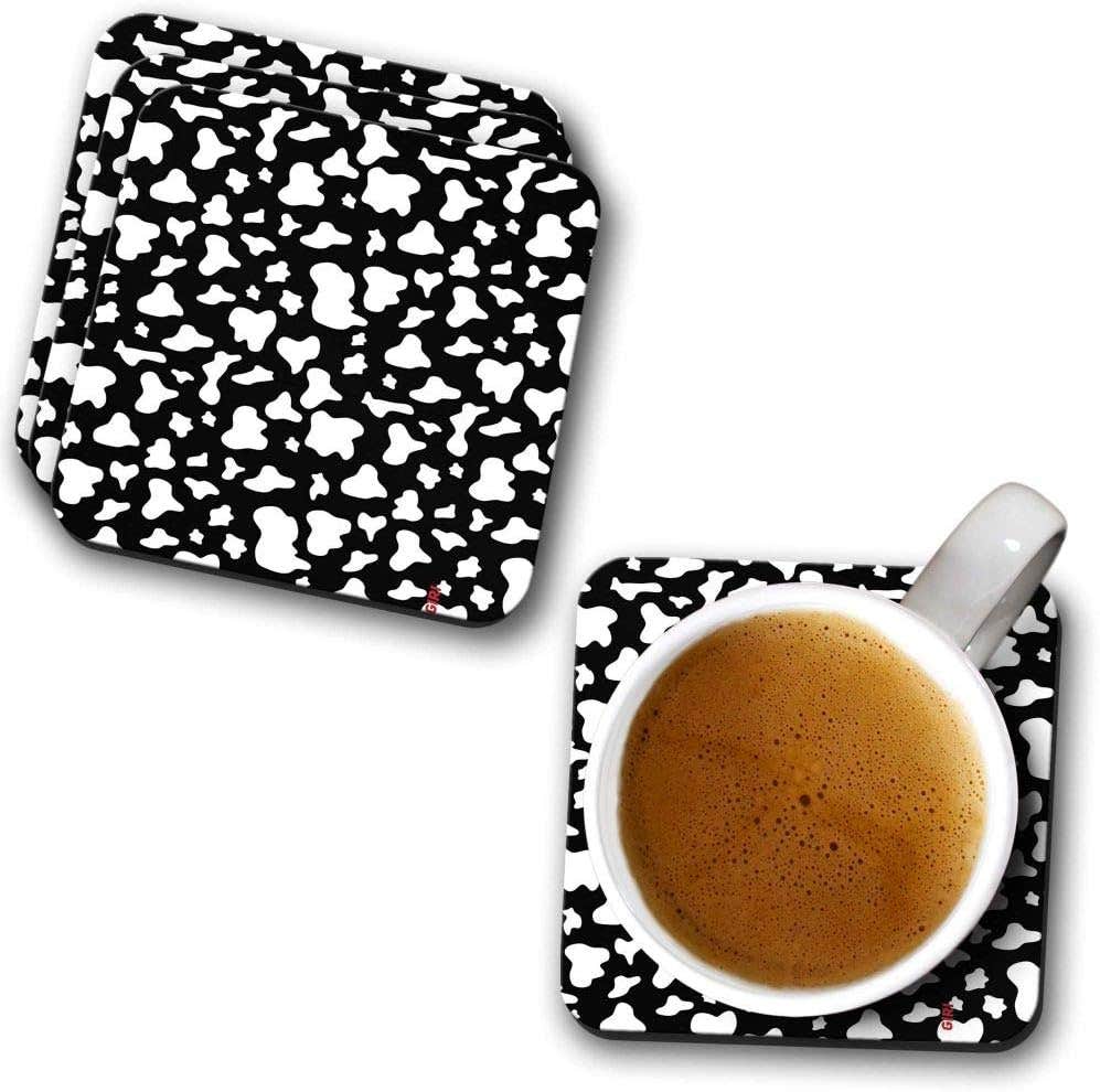 YuBingo Black and White Pattern Designer Printed Coasters (MDF Wooden, Set of 6, 9.5x9.5 Cm, Square)