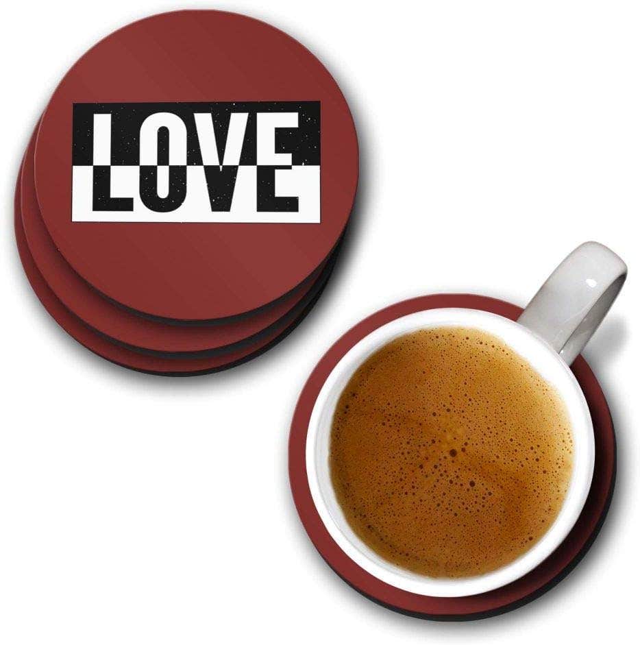 YuBingo Love Quotes Designer Printed Coasters (MDF Wooden, Set of 6, 9.5 Cm Diameter, Round)