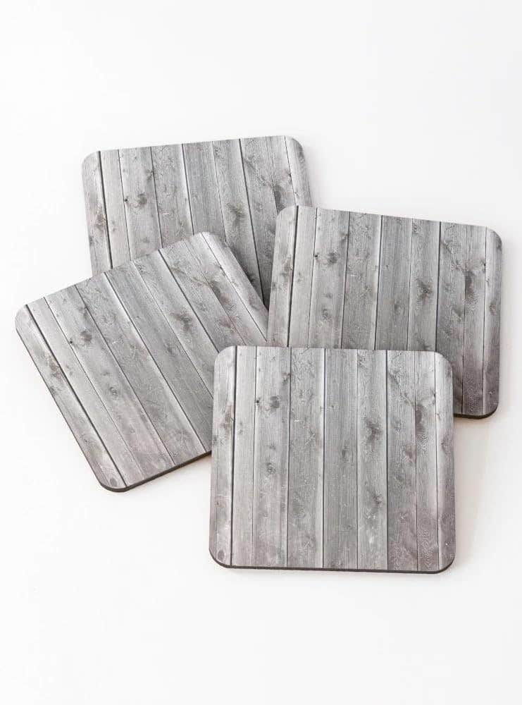 1980s distressed country farmhouse primitive grey barn wood Coasters (Set of 4)