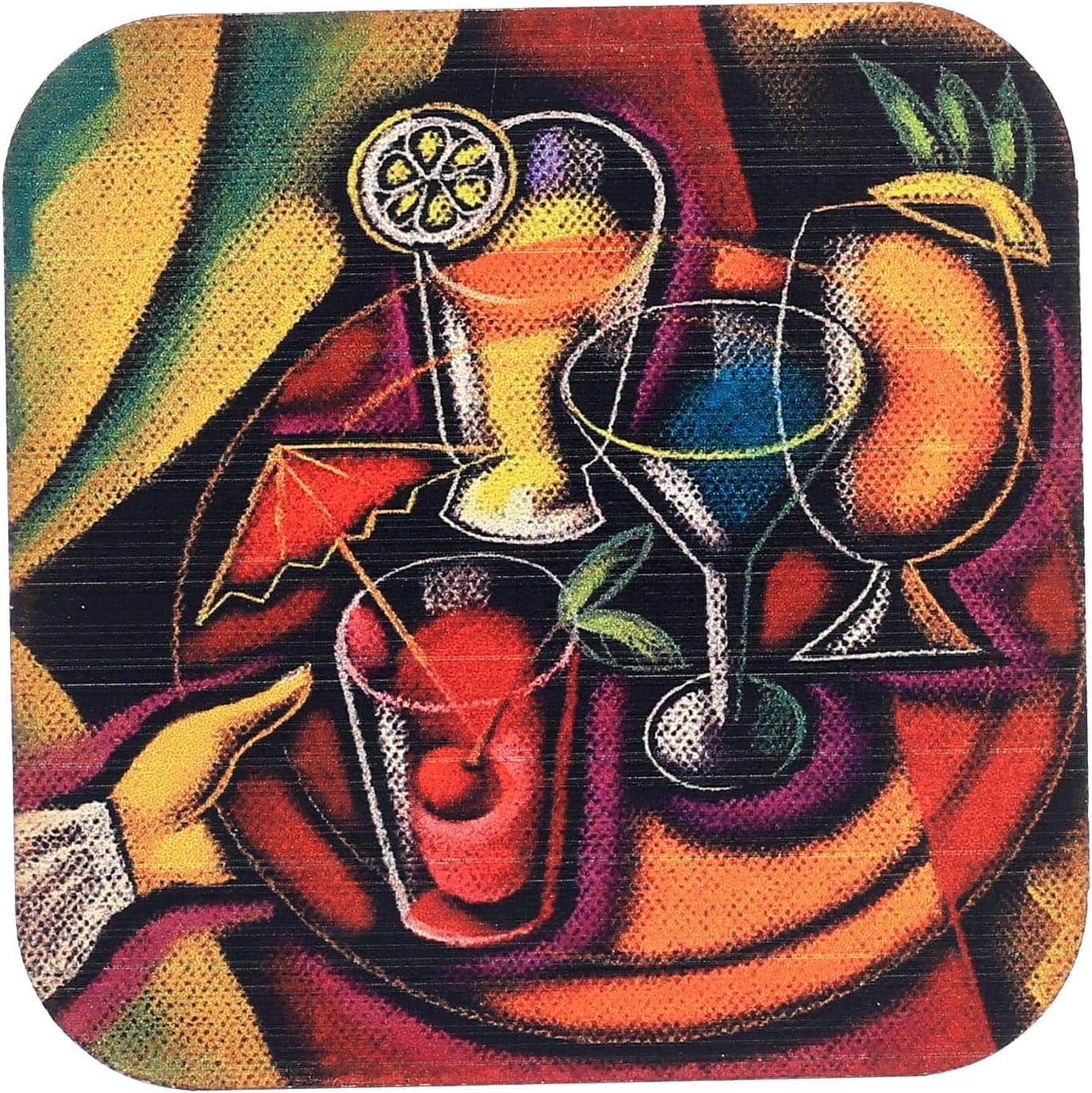 Wooden Small Sqaure Printed Coasters Set Of 3 Pieces 4 MM For Cups - Multi Color