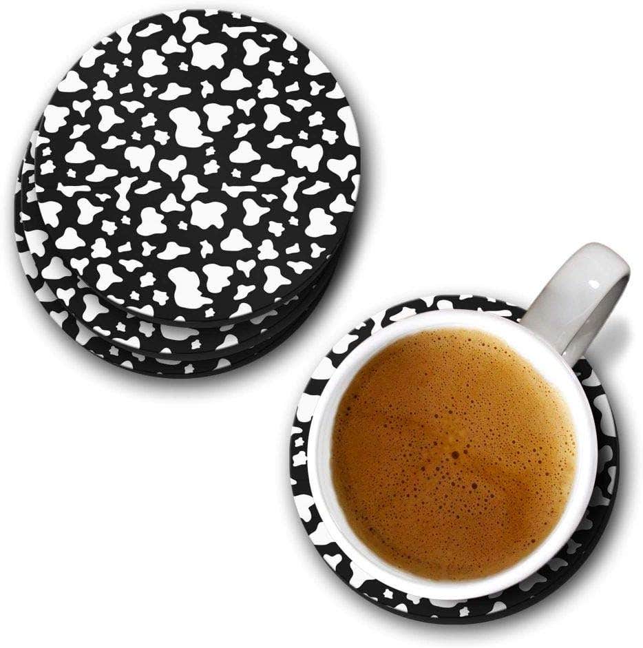YuBingo Black and White Pattern Designer Printed Coasters (MDF Wooden, Set of 6, 9.5 Cm Diameter, Round)