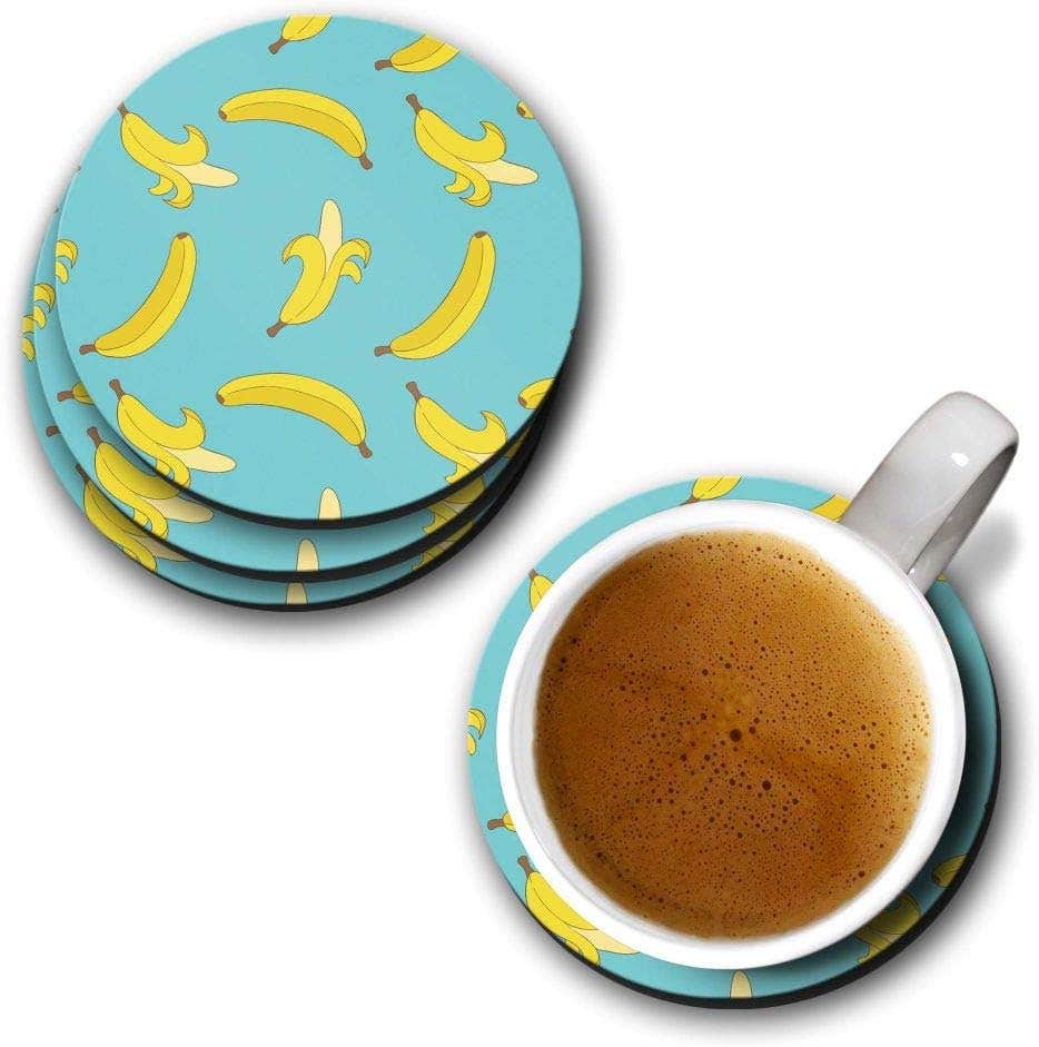 YuBingo Banana Pattern Designer Printed Coasters (MDF Wooden, Set of 6, 9.5 Cm Diameter, Round)