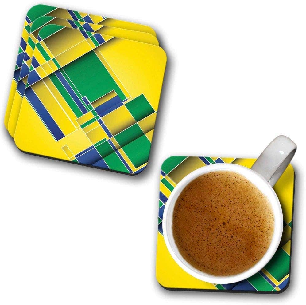 YuBingo Piece Off The Colourful Blocks Designer Printed Coasters (MDF Wooden, Set of 6, 9.5x9.5 Cm, Square)