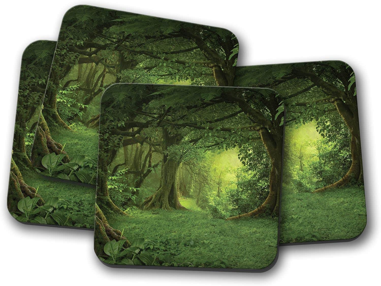 DestinationVinyl 4 Set - Beautiful Ancient Forest Cork Backed Drinks Coaster - Tree Forrest #8294
