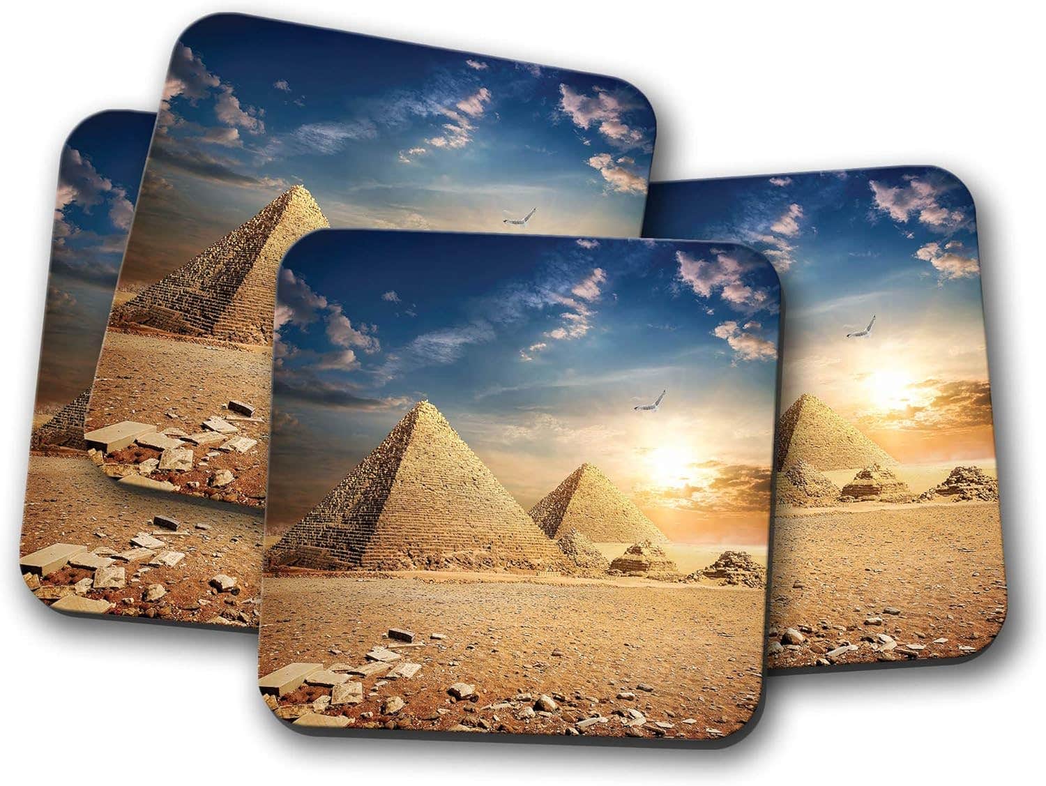 DestinationVinyl 4 Set - Pyramid Sunset Drinks Coaster - Egypt Egyptian Pyramids Giza #8472