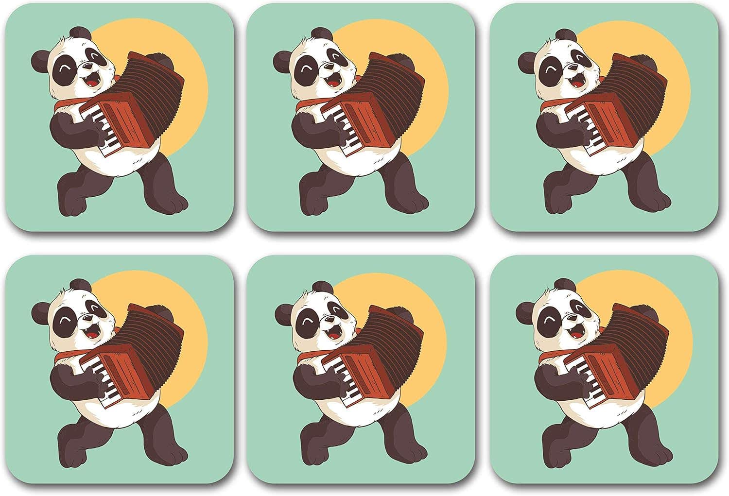 Panda Coaster for Home Wooden Printed Coaster Square (3.5X3.5) inch Set of 6 Pieces