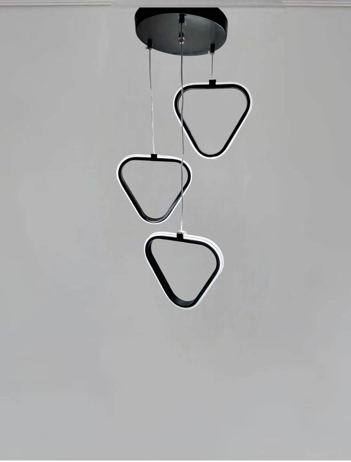 Modern LED Pendant Light, 3-Tier Triangle Design, Black, Ceiling Mount Chandelier