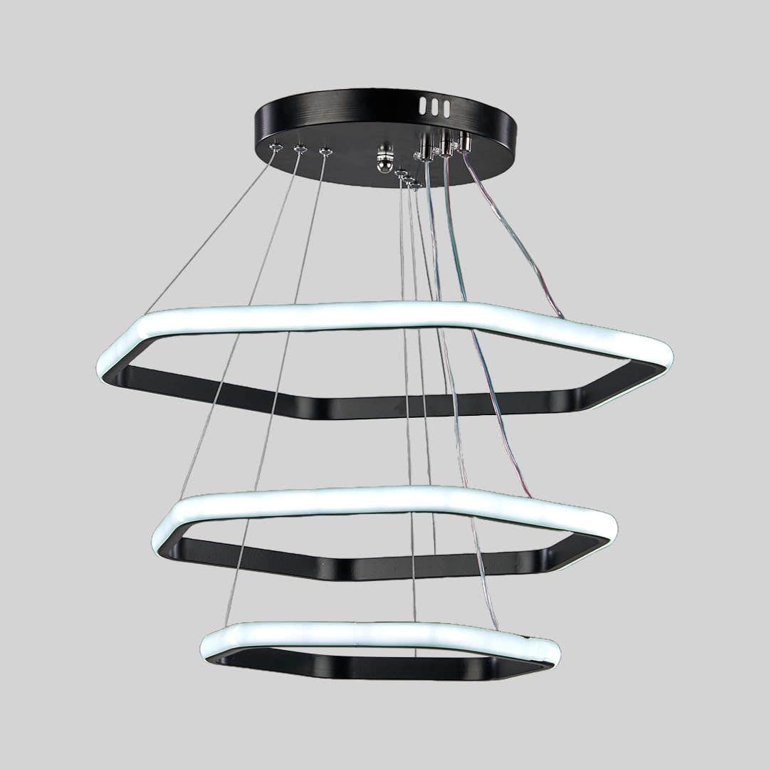 Nagafa Shop LHB-7003 Modern Hexagonal LED Chandelier, Black