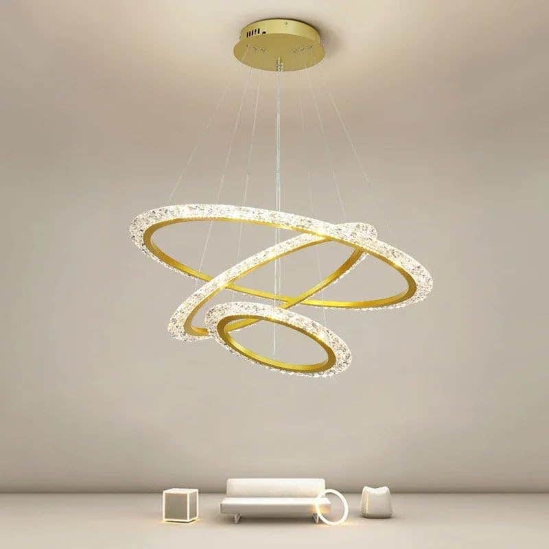Luxury Modern Gold Crystal Chandelier with 3-Ring Intertwined Design, Gold Pendant Light Fixture, Luxury Ceiling Lamp