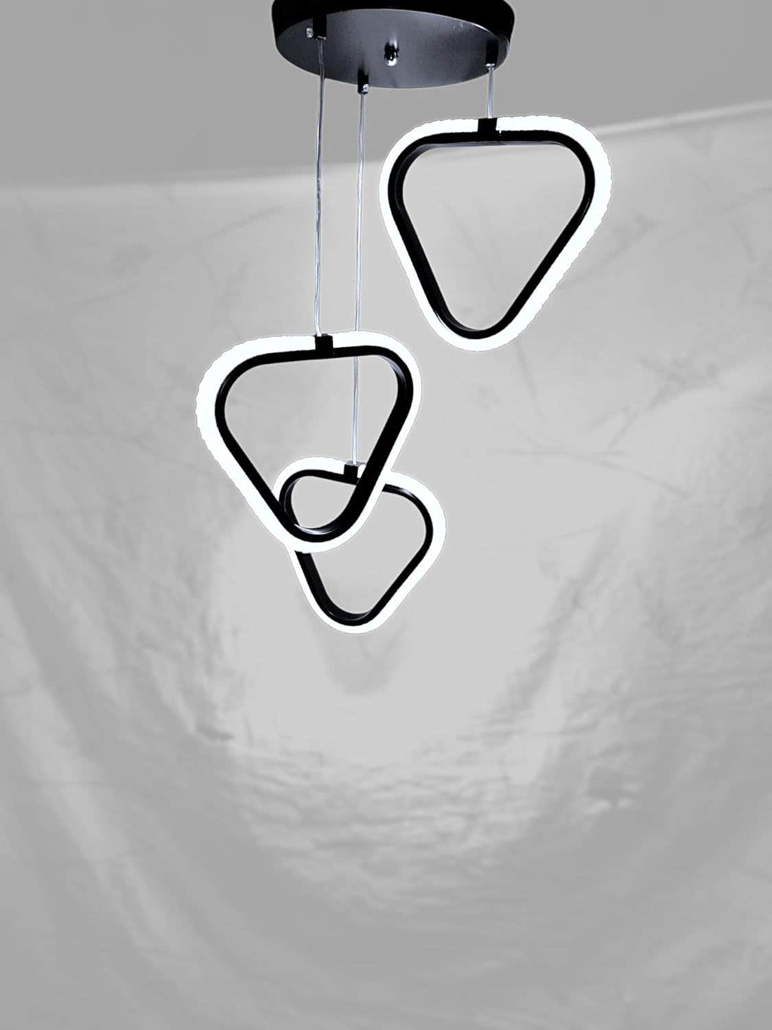Modern LED Pendant Light, Triangle Design, 3-Light Chandelier, Black and White