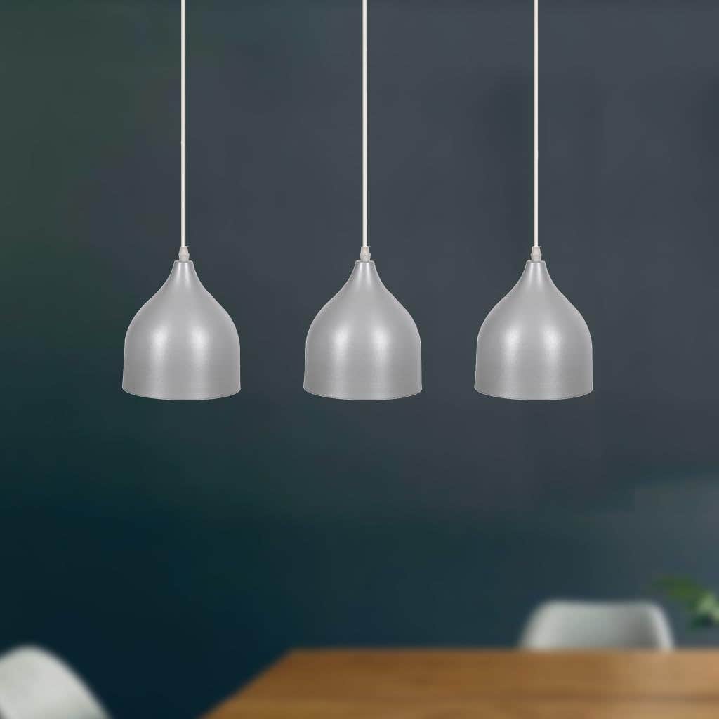 Triple Dome Pendant Light Fixture, Grey Metal, Kitchen Island Ceiling Lighting