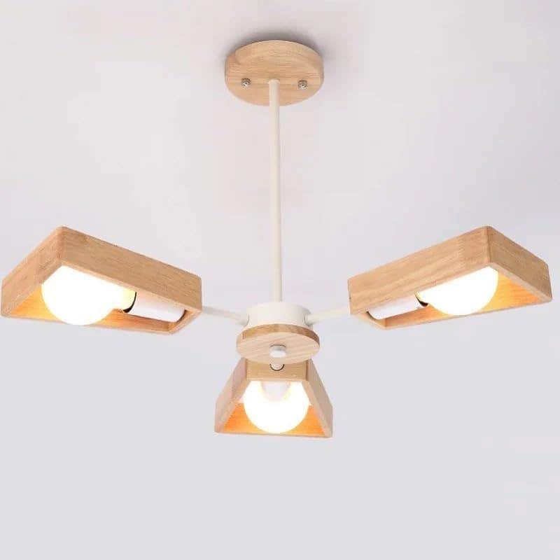 Nordic Style Wooden 3-Light Chandelier, Modern Pendant Fixture (White)