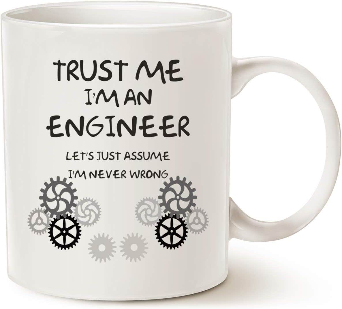 MAUAG Funny Engineer Coffee Mug - White Ceramic Cup 11 Oz - Microwave Safe