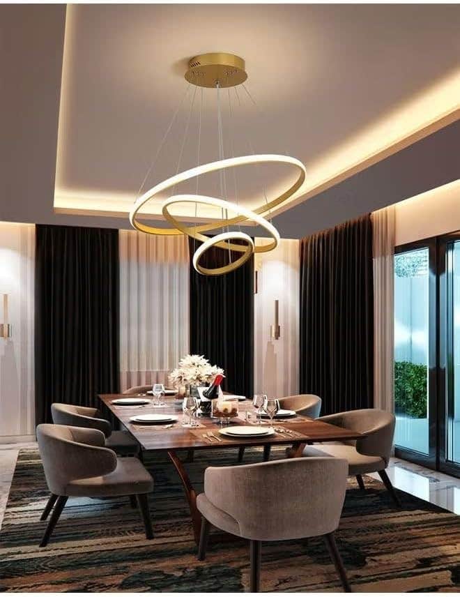 Modern Gold LED Chandelier - Dimmable - Triple Ring Design