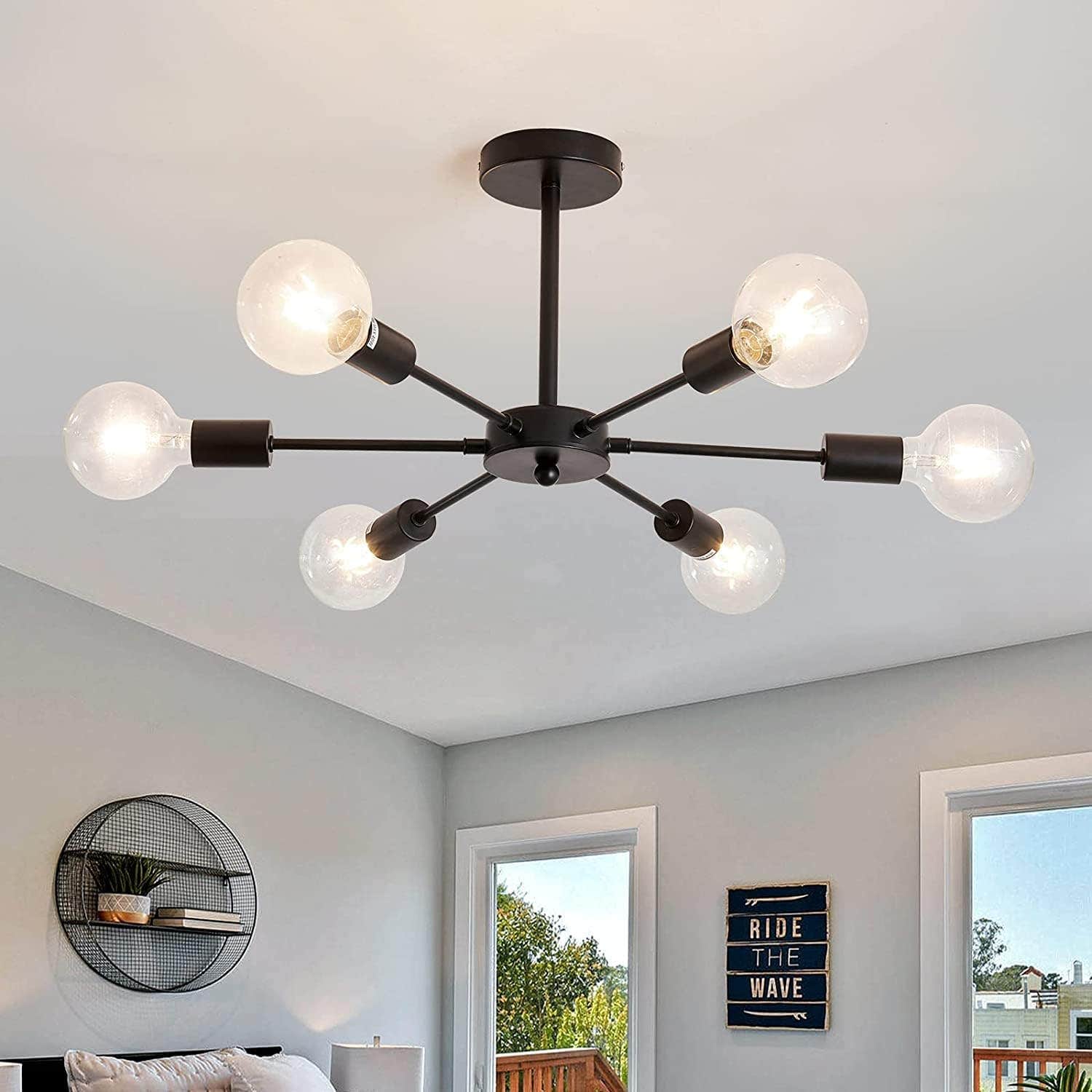 Modern Black Chandelier Pendant Light Fixture | Homes Elite | Kitchen Living Room Dining | Mid-Century Industrial Style