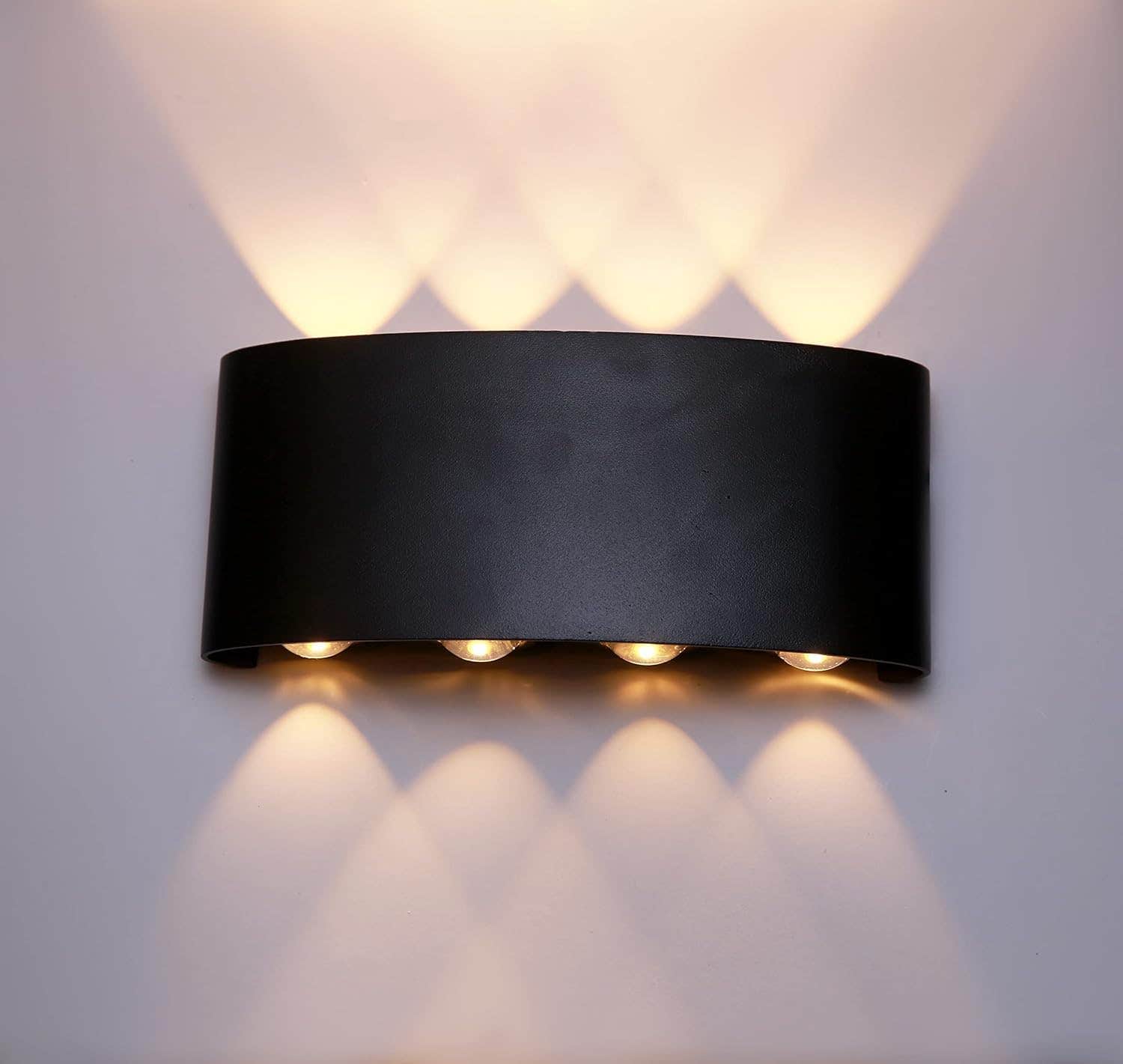 Modern Black LED Wall Light Quad Up Down for Indoor/Outdoor Use, Waterproof, 8W, 3000K