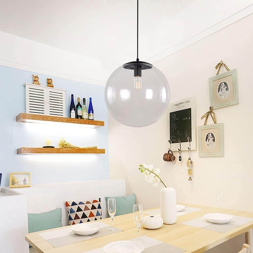 Modern Black Glass Sphere Pendant Ceiling Lamp - Kitchen & Living Room Lighting
