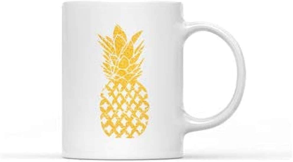 RYN Ceramic Pineapple Printed Coffee Mug - White/Yellow - Microwave Safe