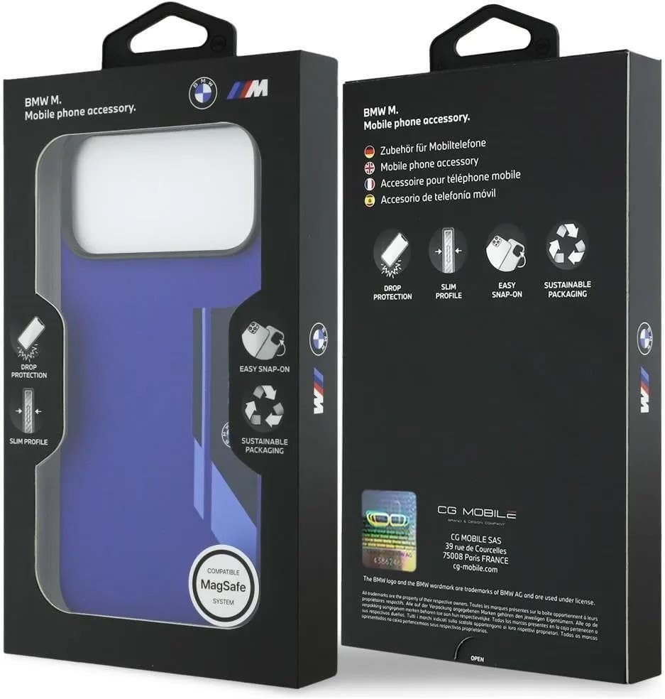 BMW MagSafe Liquid Silicone Case with Vertical Logo for iPhone 17 Pro Max, Slim Profile, Drop Protection, Sustainable Packaging, Easy Snap-On Design - blue