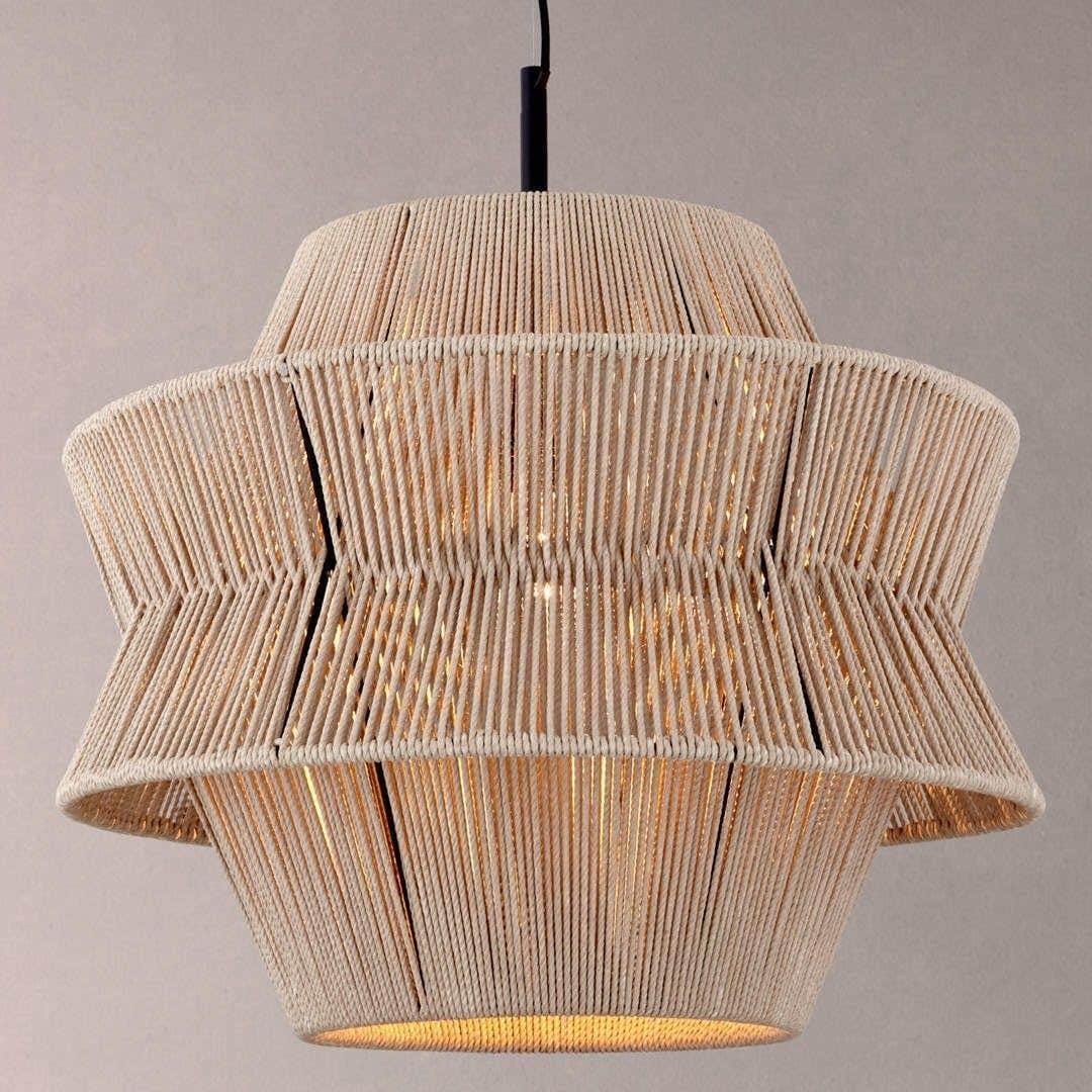 Mushkah Lighting Boho Beige Chandelier - Linen Thread - All Accessories Without Light Bulbs