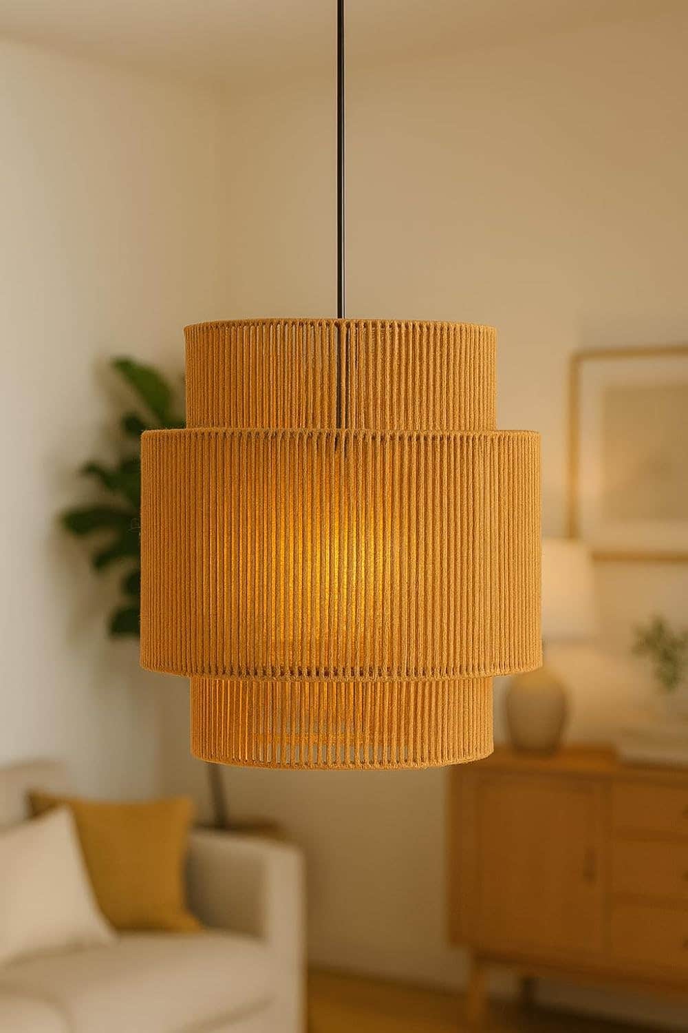 Mushkah Lighting Double Cylinder Burlap Hanging Chandelier__