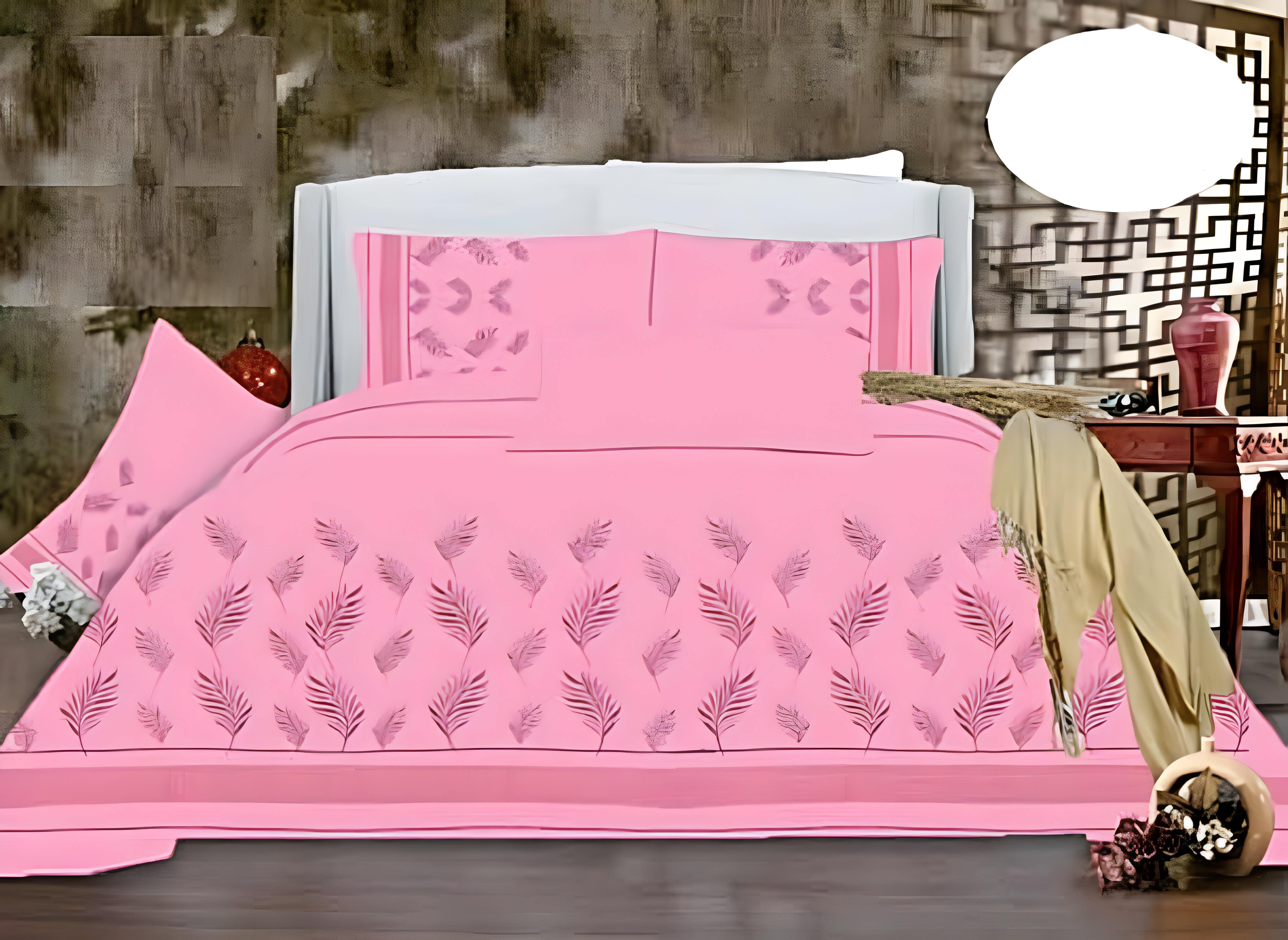 Cotton bed sheet set, 5 pieces, 240x260 cm - Pink