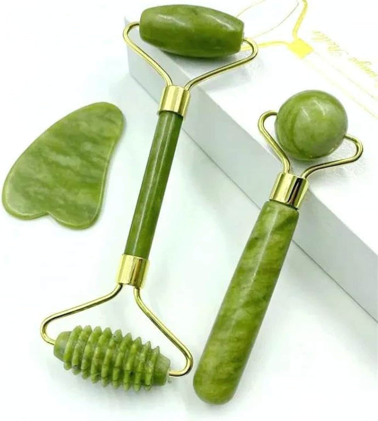 Hanso 1 Jade Roller Gua Sha Massage Set for Radiant Skin - 3-in-1 Natural Jade Stone Roller