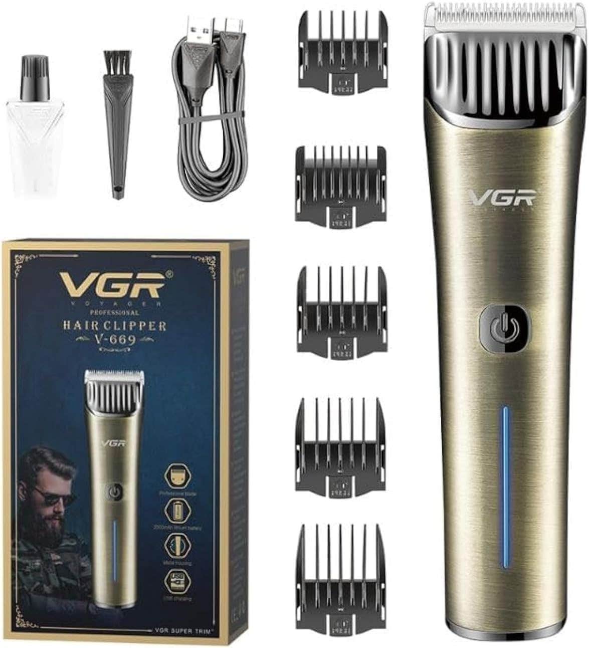 Vgr V-669 Premium Metal Housing Salon Series Pro Li Outliner Cordless Hair Clipper With Dual Motor Grooming Kits T-Blade Close Cutting Trimmer For Men Clipper Runtime: 200 Min 2000 Mah Li-Ion Battery