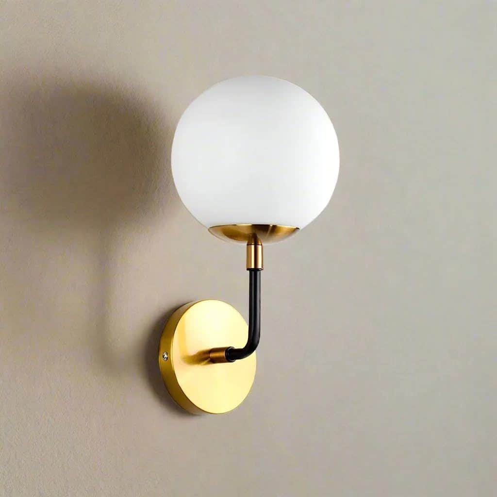 Modern Gold and Black Wall Sconce Light with Glass Globe Shade