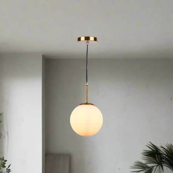 Modern Gold & White Globe Pendant Light - Adjustable Hanging