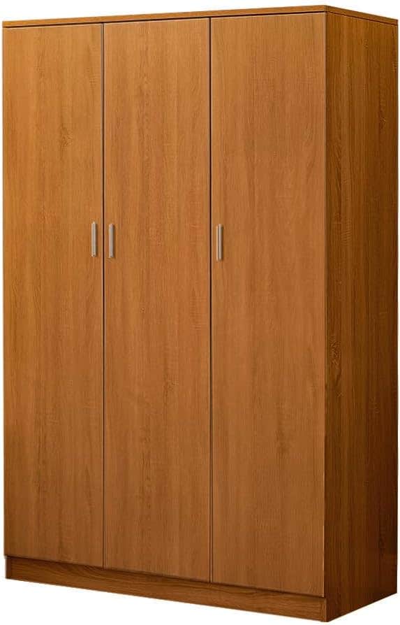 Panana Modern 3 Doors Wardrobes Matte Solid Pine Wood Wardrobe with Hanging Rail Home Bedroom Furniture (Wood1)