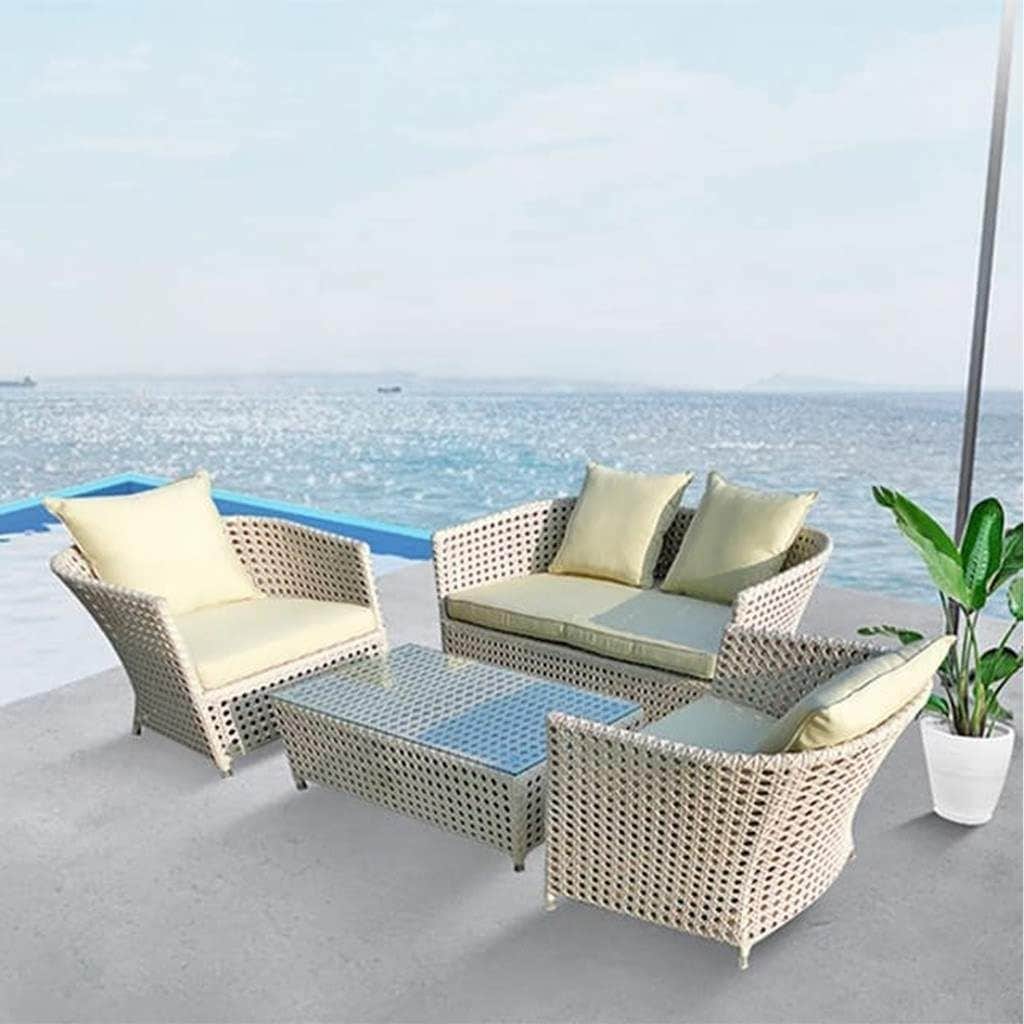 Modern 4-Piece Wicker Patio Furniture Set with Cream Cushions
