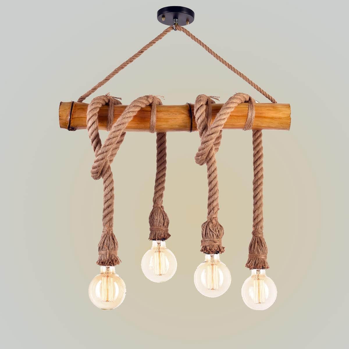 Bamboo anchor rope vinatge pendant light - 4 bulb.