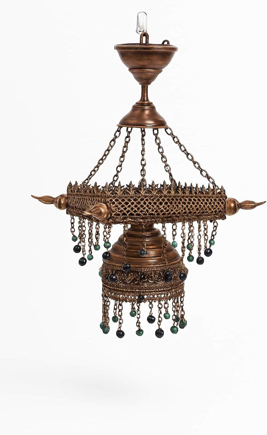 Mishkah Lighting Oriental Copper Hanging Chandelier with Glass Beads__