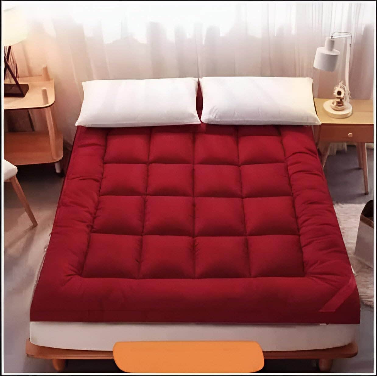 "Premium Hotel-Grade Mattress Topper, Red, Fiber Material, Size 180x200 cm, 7cm Height - Generic Brand"