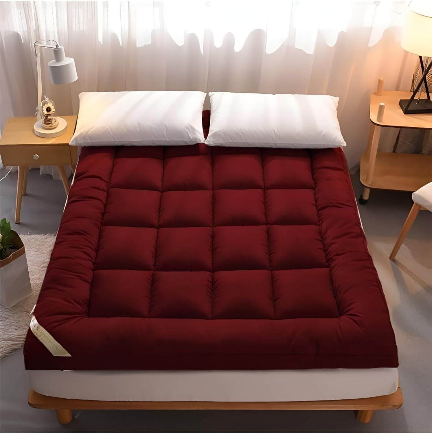 Hotel Specification Fiber Mattress, 90x200 cm, Height 7 cm - Dark Red