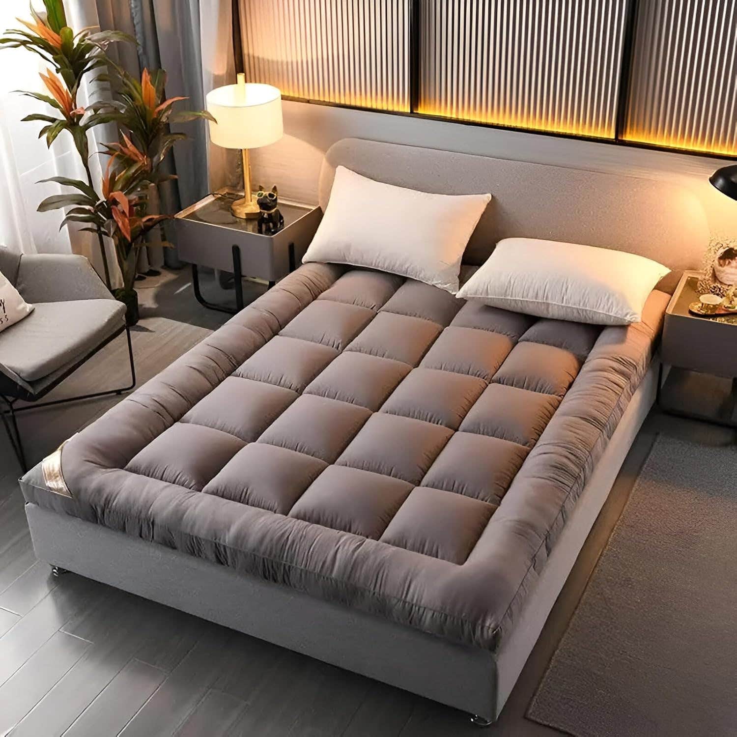 Fiber Mattress Topper, 140×200 cm, 7 cm Height - Grey