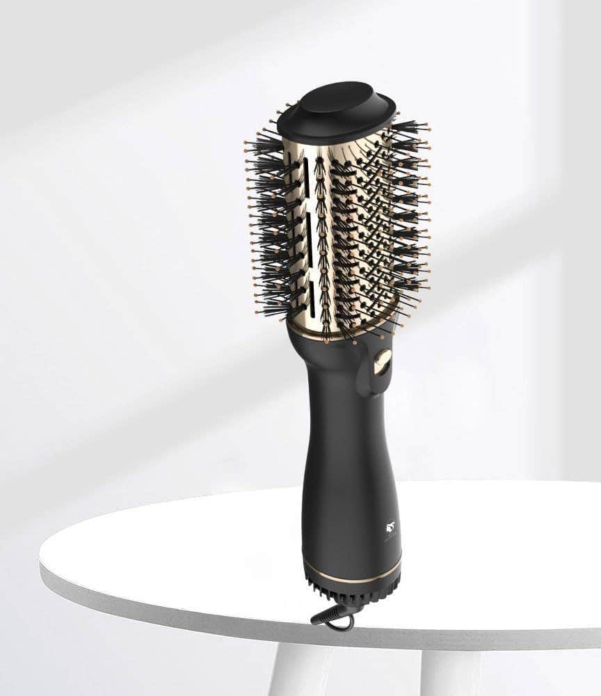 Home Gold Hair Dryer Brush 1200W Black with Ionic Technology - Oval Brush, Volumizer