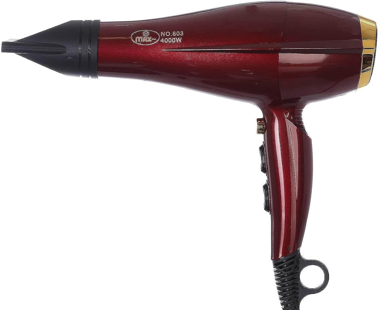 MAX 4000W Red Hair Dryer with Diffuser - 3 Temp, 2 Speed Settings